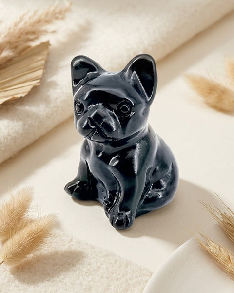 Black Obsidian French Bulldog Carving