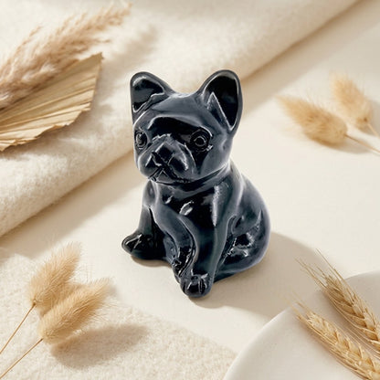 Black Obsidian French Bulldog Carving