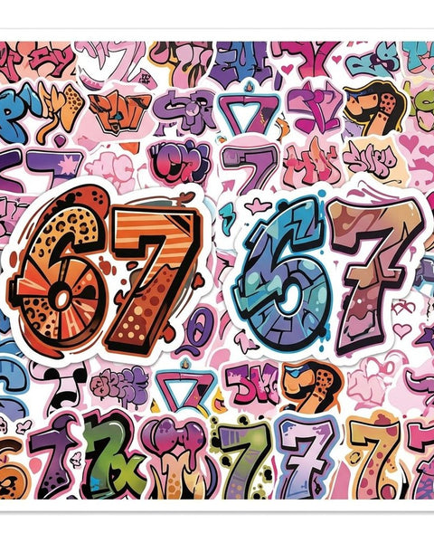 50pc Number 67 Sticker Pack Individually Cut Pink Graffiti Decals