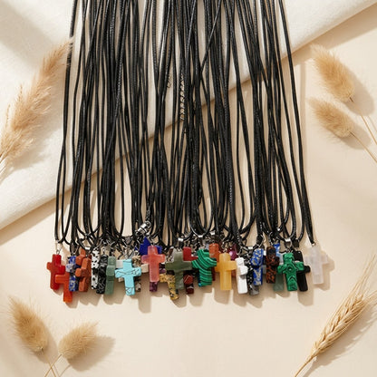 40pc Natural Stone Cross Pendant Lot 20 Pendants 20 Cords Bulk Resale Jewellery