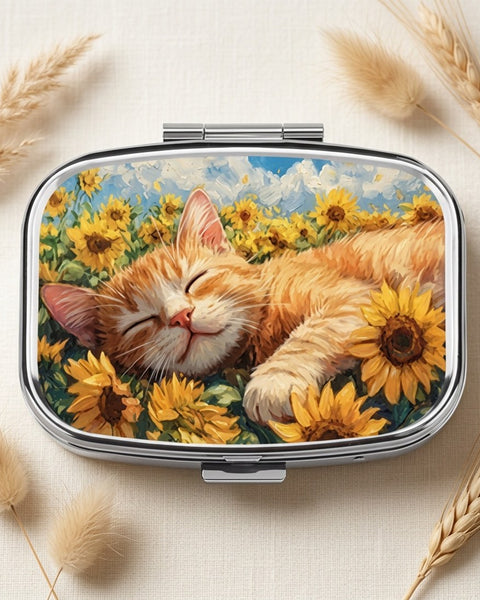 Sunflowers and Sleeping Cat Pill Box