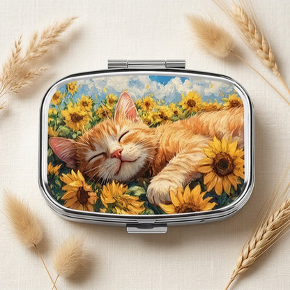 Sunflowers and Sleeping Cat Pill Box