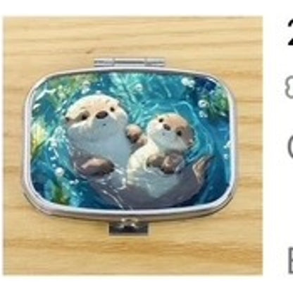 Otter Pill Box Metal Hinged Sea Otters Underwater Animal Lover Tablet Case Gift