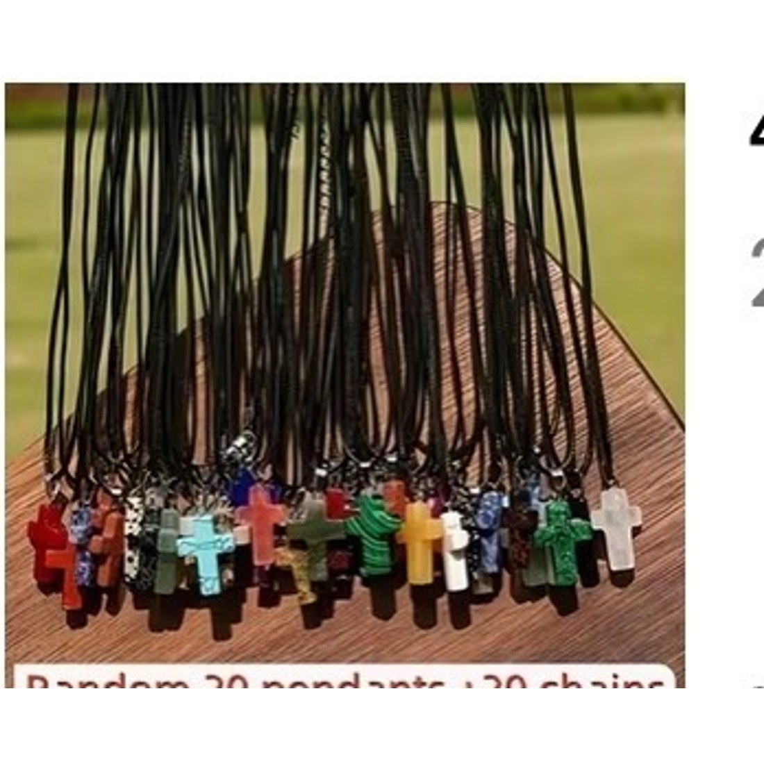 40pc Natural Stone Cross Pendant Lot 20 Pendants 20 Cords Bulk Resale Jewellery