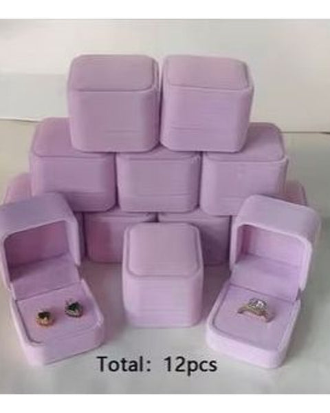 12pc Soft Velvet Ring Boxes Pink 5x5.6x4.5cm Proposal Jewellery Gift Boxes