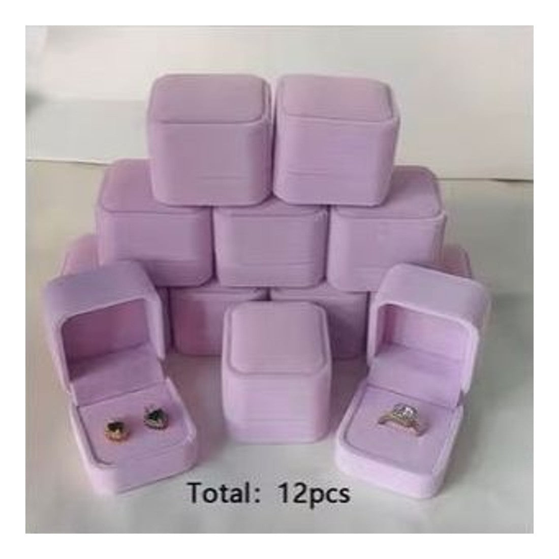 12pc Soft Velvet Ring Boxes Pink 5x5.6x4.5cm Proposal Jewellery Gift Boxes