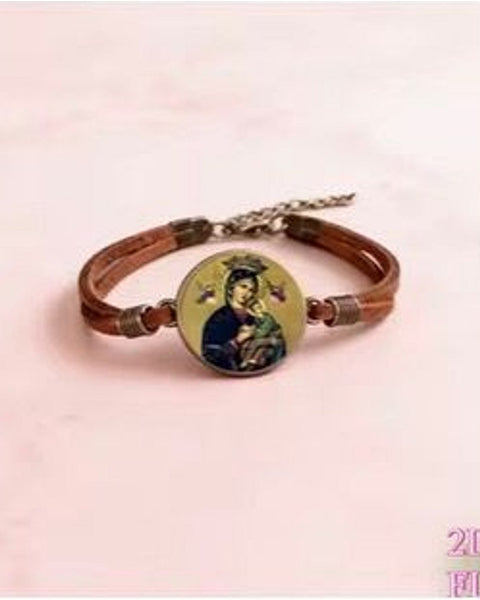 Orthodox Madonna Icon Leather Bracelet