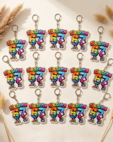 14pc Six Seven 67 Acrylic Keychain Set Colourful Macaron Charms Party Favours