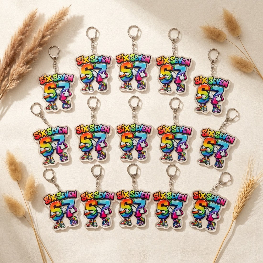 14pc Six Seven 67 Acrylic Keychain Set Colourful Macaron Charms Party Favours