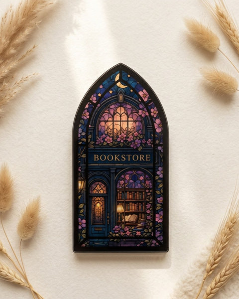 Stained Glass Bookstore Acrylic Panel 20x10cm