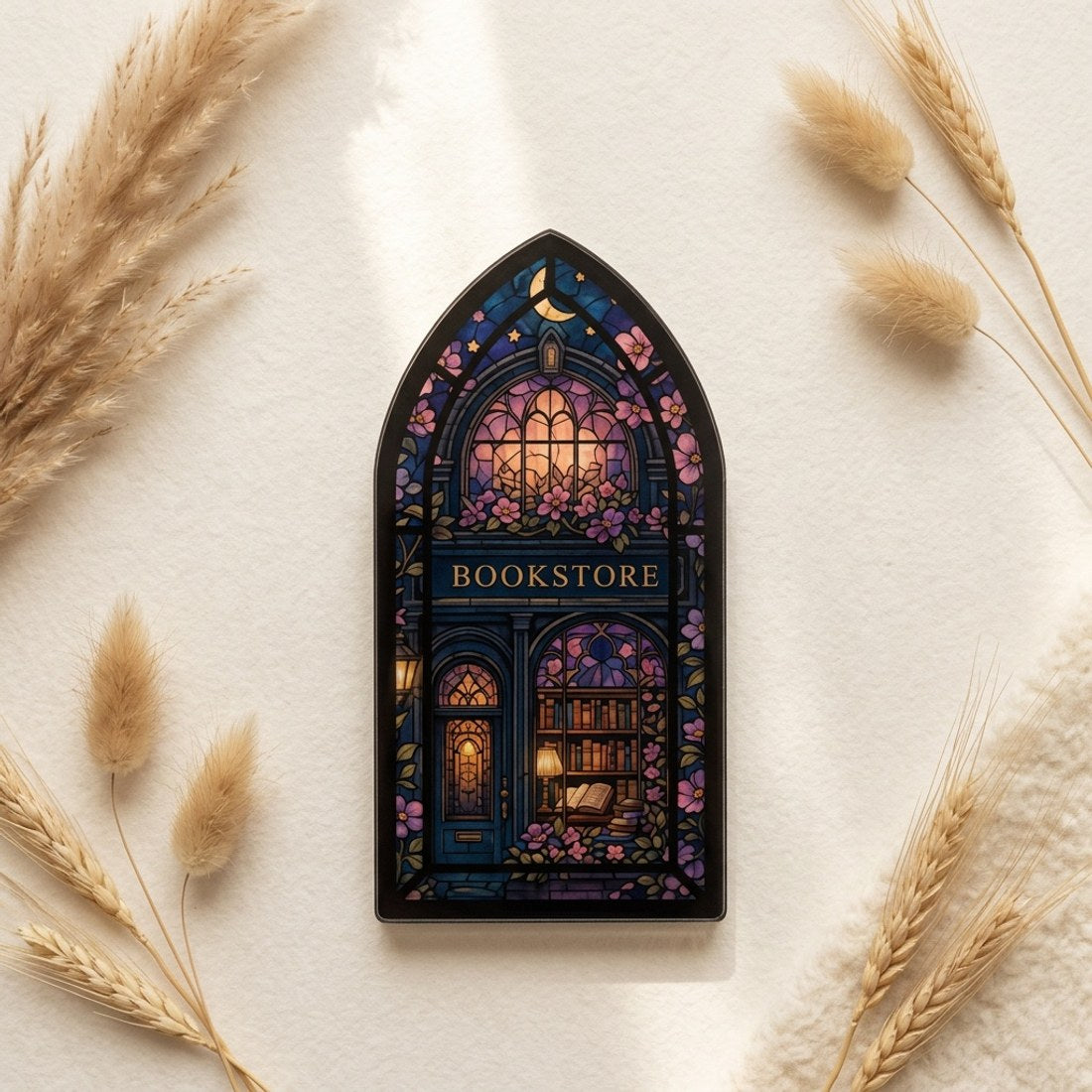Stained Glass Bookstore Acrylic Panel 20x10cm