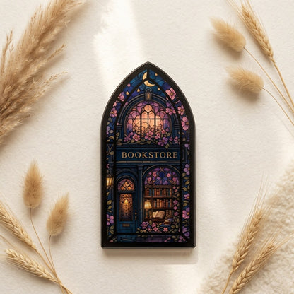 Stained Glass Bookstore Acrylic Panel 20x10cm