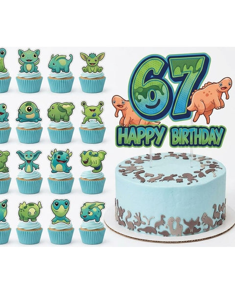 6 7th Birthday Decorations Set Number 67 Party Banner Cake Toppers Kit