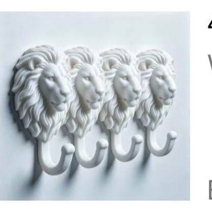 Grassland Lion Head Wall Hooks 4pc White