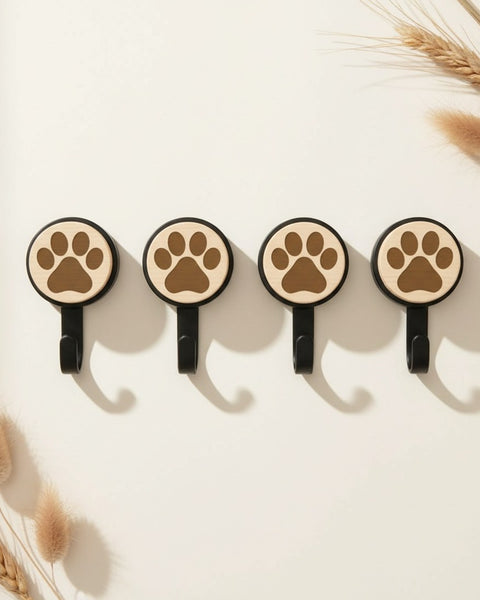 Wooden Paw Print Wall Hooks 4pc Black
