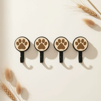 Wooden Paw Print Wall Hooks 4pc Black