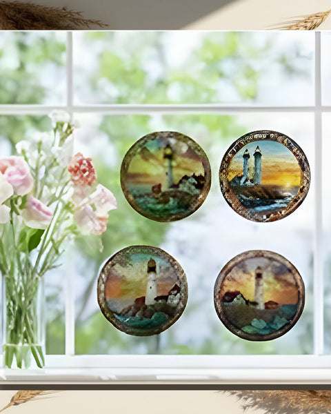 Lighthouse Stained Glass Window Stickers 4pc