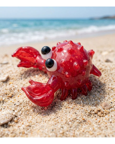 Red Crab Hermit Crab Glass Look Ornament Coastal Decor Figurine