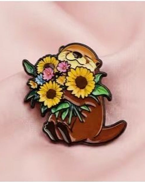 Sunflower Otter Enamel Pin