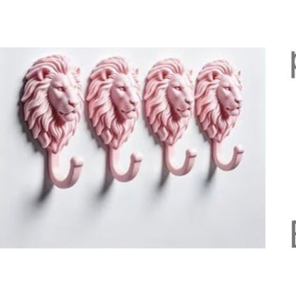 Grassland Lion Head Wall Hooks 4pc Pink