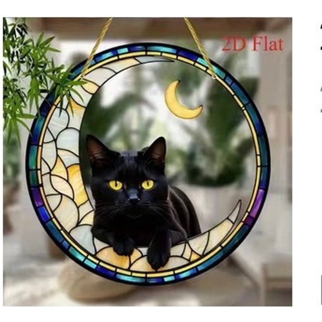 Black Cat Stained Glass Suncatcher 6cm