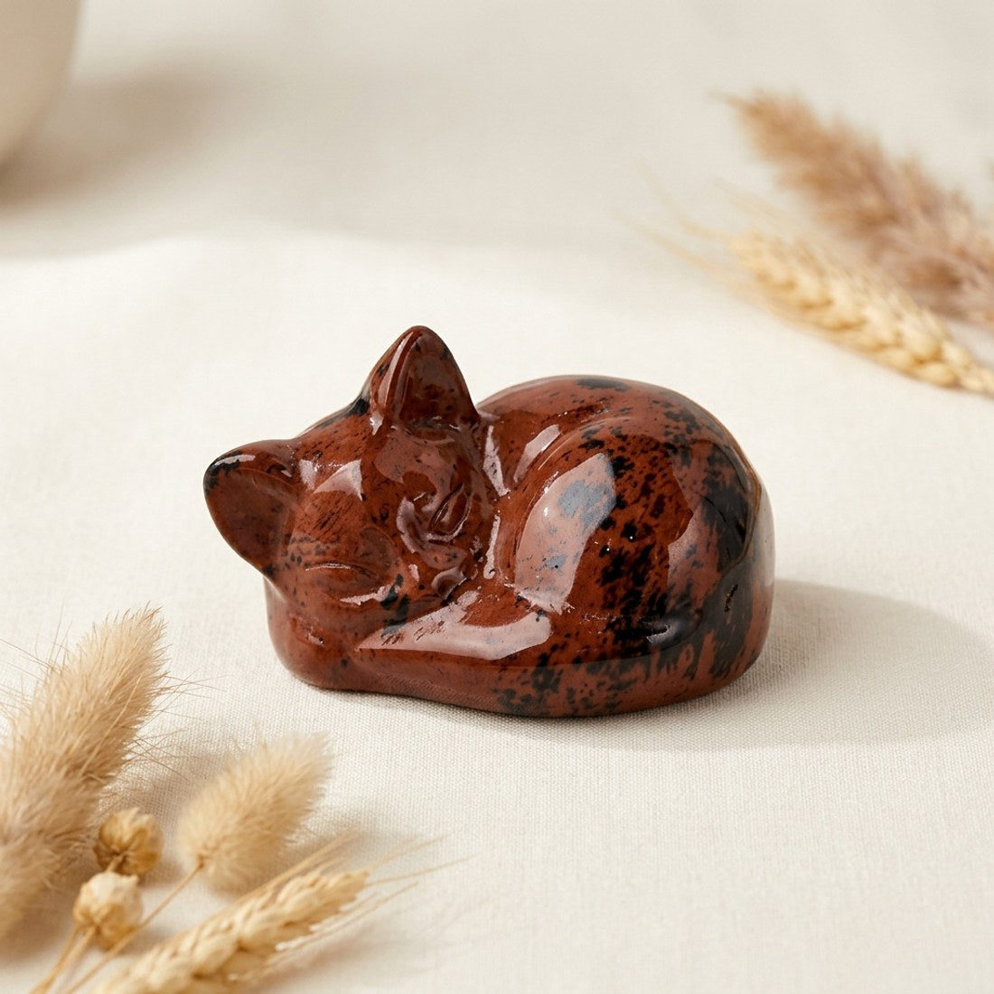 Red Mahogany Obsidian Sleeping Cat