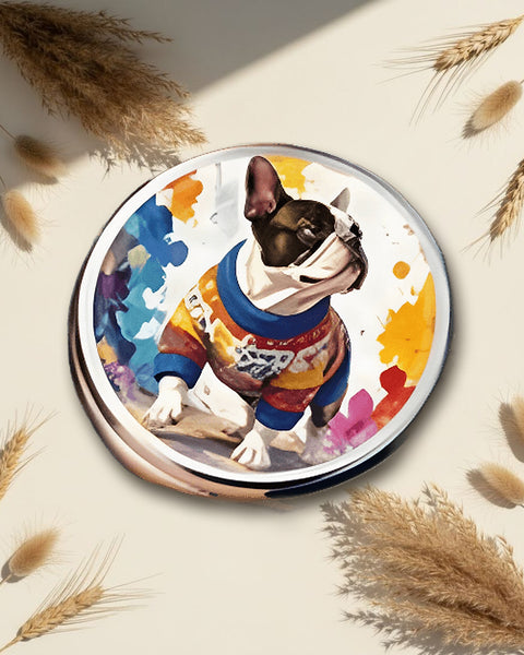 Colourful French Bulldog Flat Round Pill Box