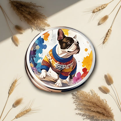 Colourful French Bulldog Flat Round Pill Box