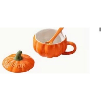Pumpkin Ceramic Mug with Lid and Spoon