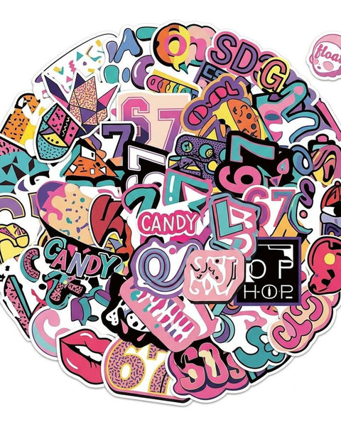 50pc Retro 80s 90s Style Stickers Colourful Nostalgia Vinyl Decal Pack