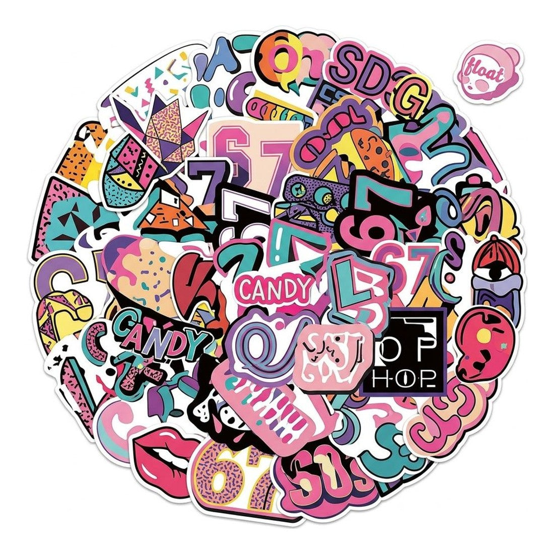 50pc Retro 80s 90s Style Stickers Colourful Nostalgia Vinyl Decal Pack