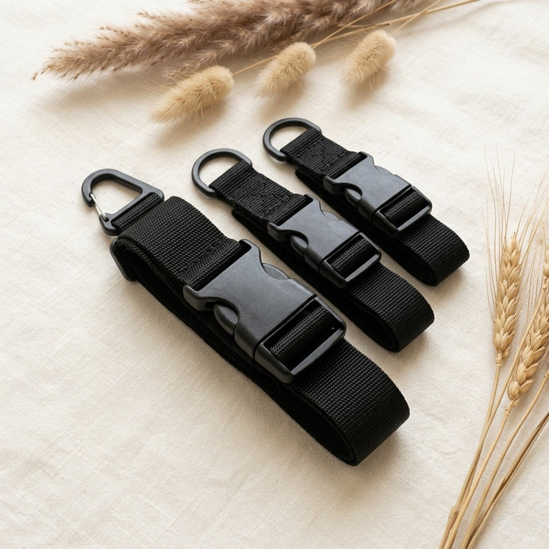 3pc Adjustable Garden Ties Hook Loop Cable Straps Hose Cord Organiser Black
