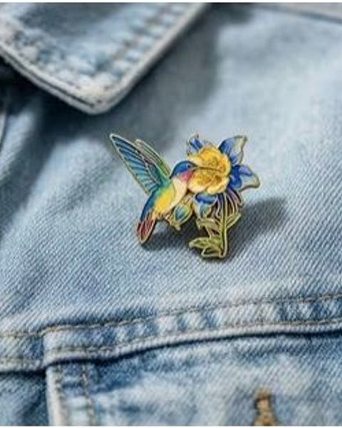 Hummingbird & Flower Enamel Pin