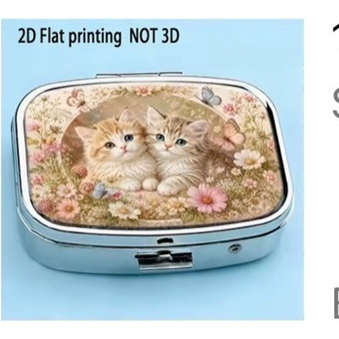 Two Kittens in Flowers Square Pill Box