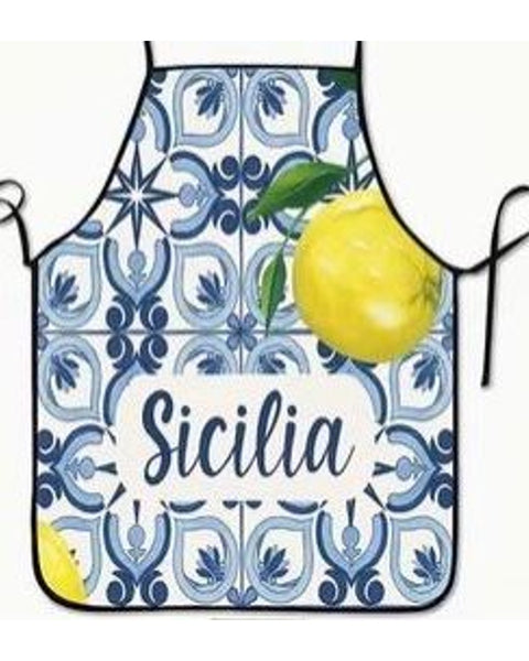 Sicilia Lemon Tile Print Apron Italian Kitchen Cooking Apron