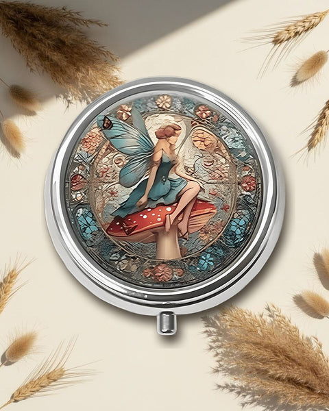 Stained Glass Mushroom Fairy Round Pill Box 5cm
