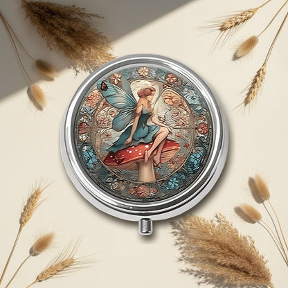 Stained Glass Mushroom Fairy Round Pill Box 5cm