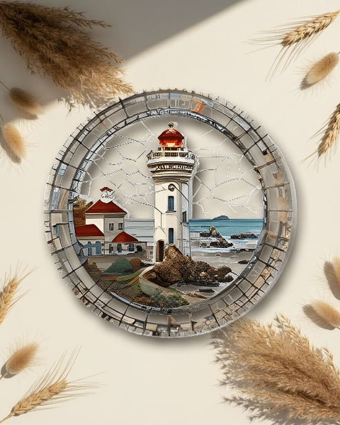 Lighthouse Stained Glass Suncatcher Round 22.9cm White Mosaic