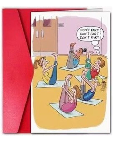 Funny Birthday Card Yoga Class Cartoon Rude Humour With Red Envelope