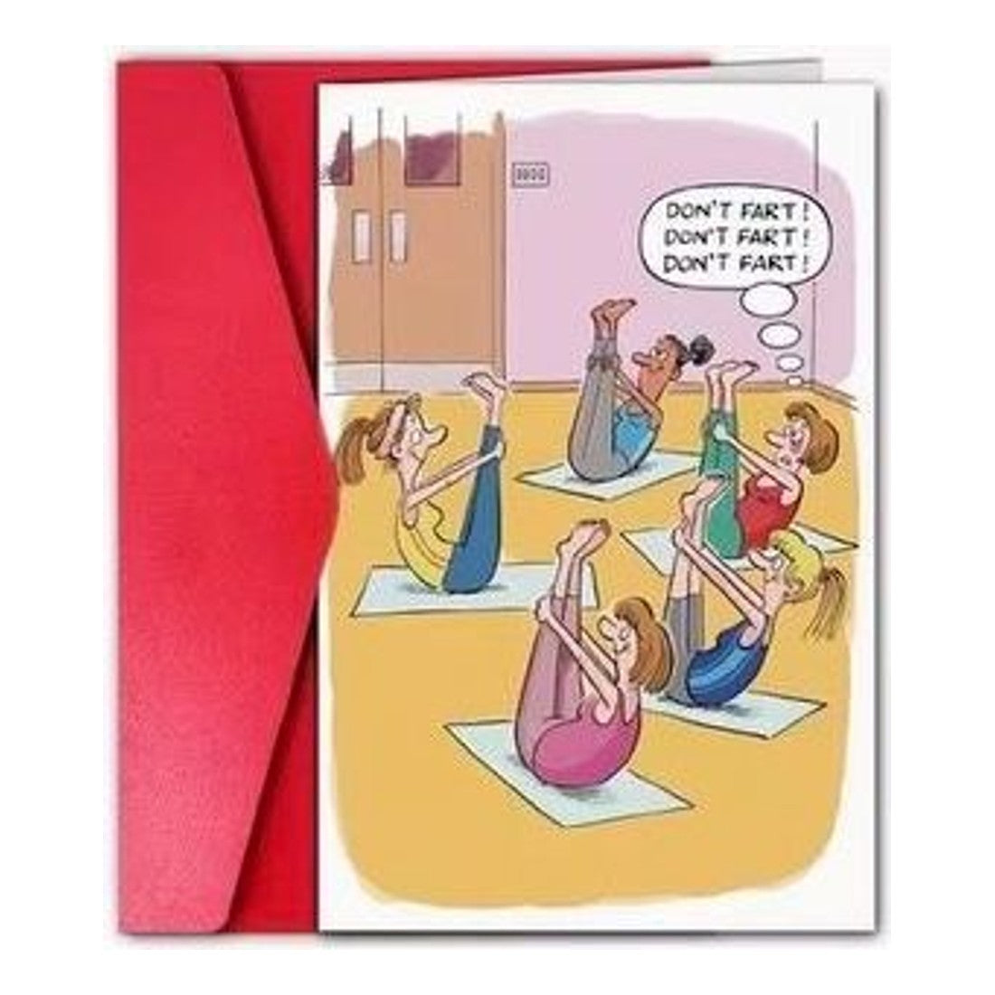 Funny Birthday Card Yoga Class Cartoon Rude Humour With Red Envelope