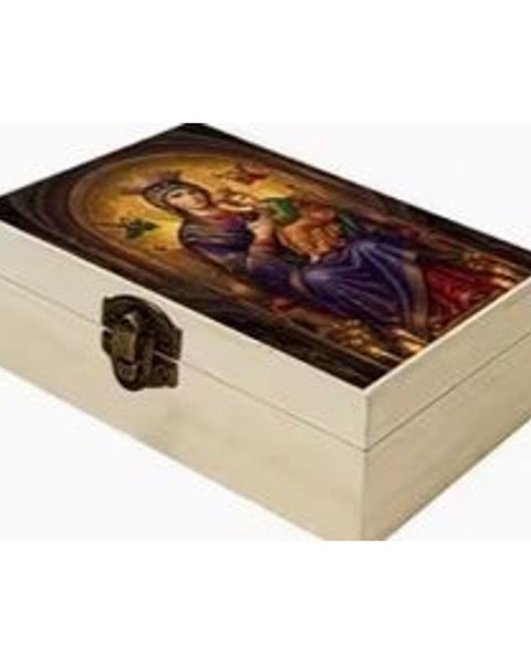 Hand-Crafted Wooden Storage Box Religious Icon Lid Hinged Trinket Keepsake