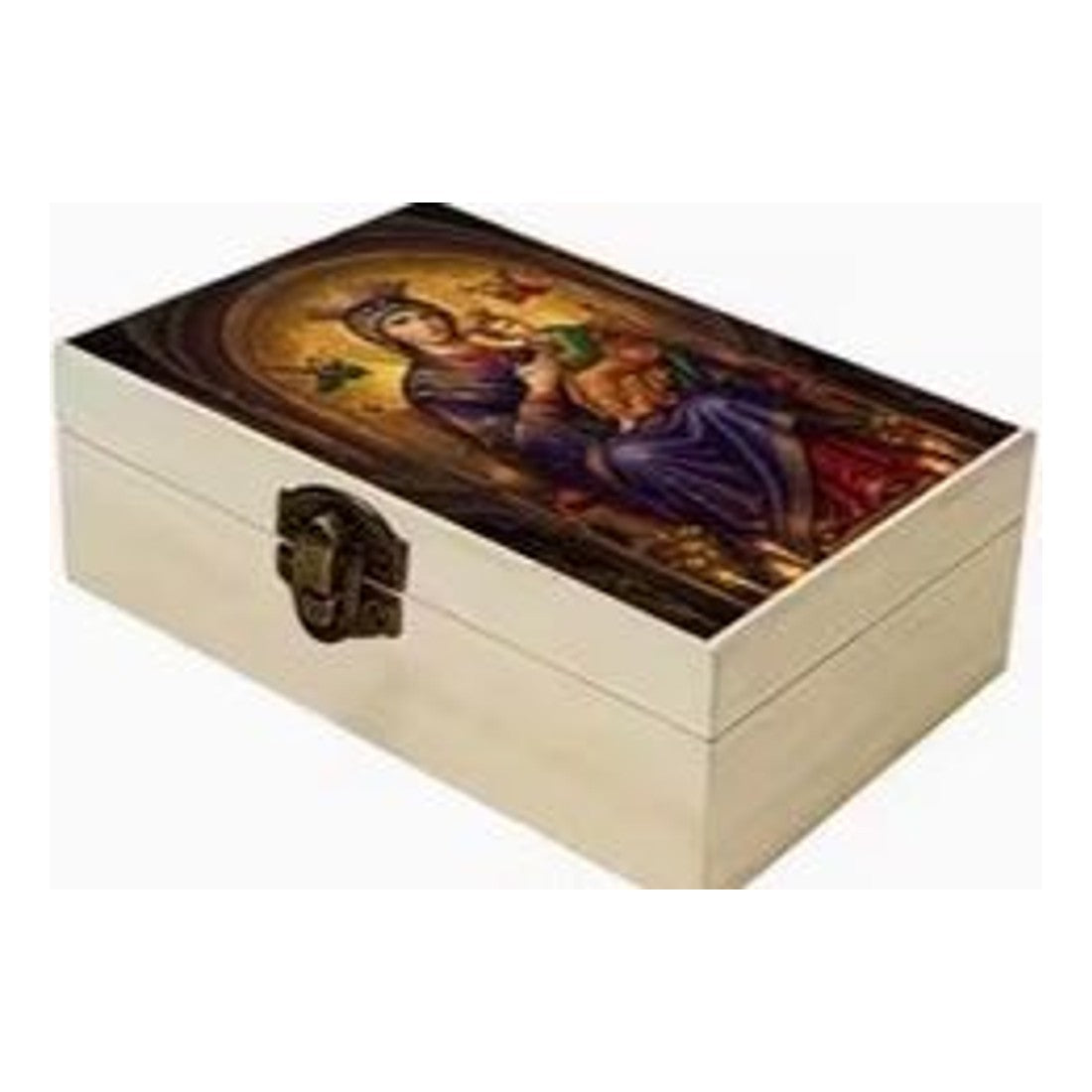 Hand-Crafted Wooden Storage Box Religious Icon Lid Hinged Trinket Keepsake