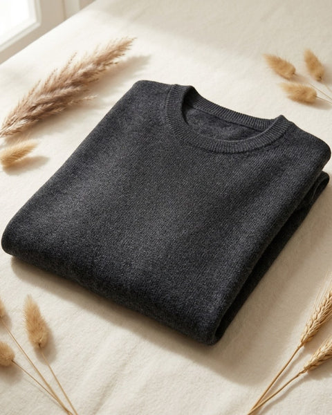 Mens Knit Crew Neck Jumper Charcoal Size L Soft Autumn Winter Pullover Sweater