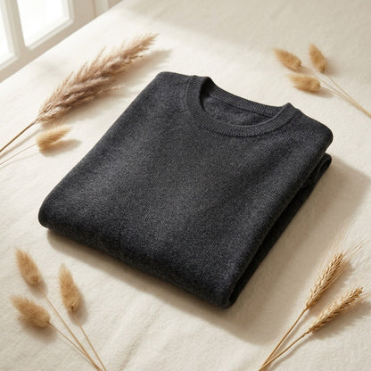 Mens Knit Crew Neck Jumper Charcoal Size L Soft Autumn Winter Pullover Sweater
