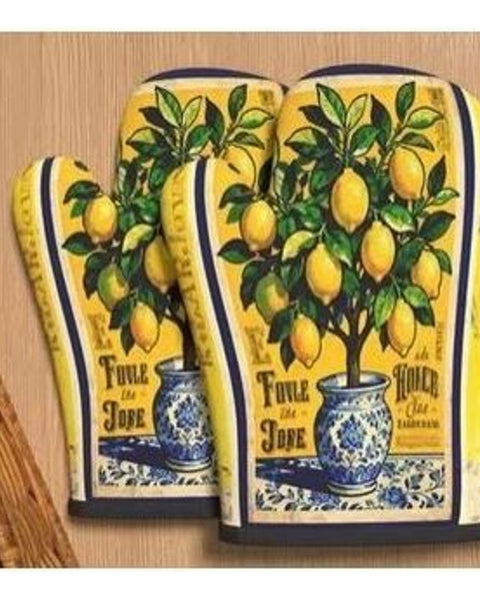 2pc Lemon Tree Oven Mitts Italian Kitchen Heat Resistant Gloves