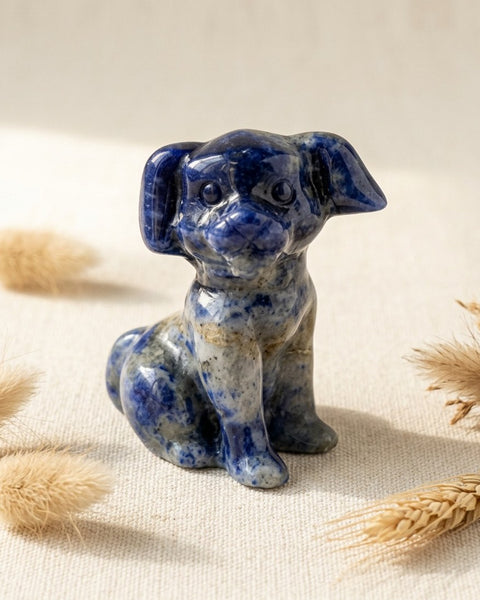 Created Sapphire Blue Dog Carving