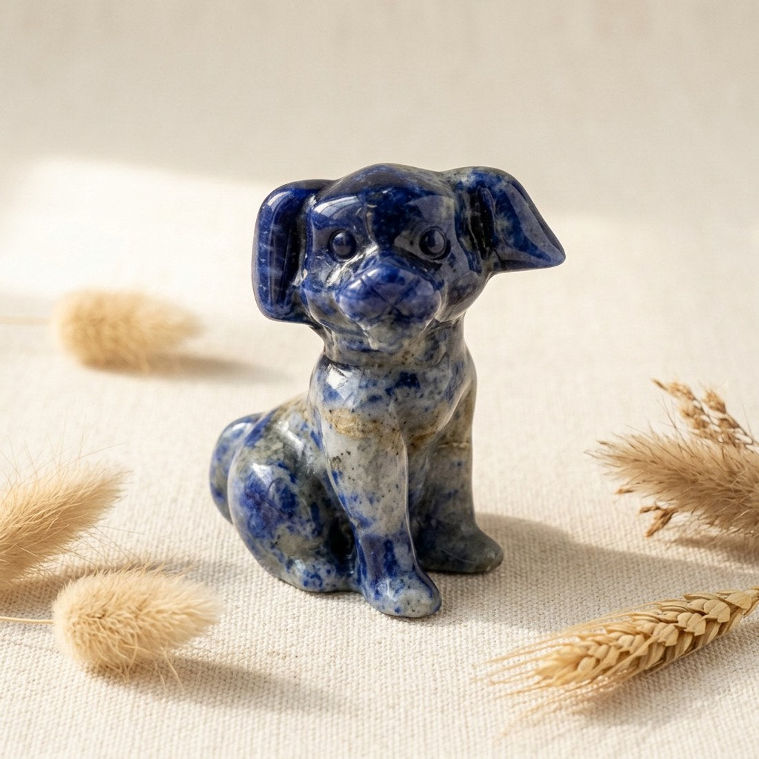 Created Sapphire Blue Dog Carving
