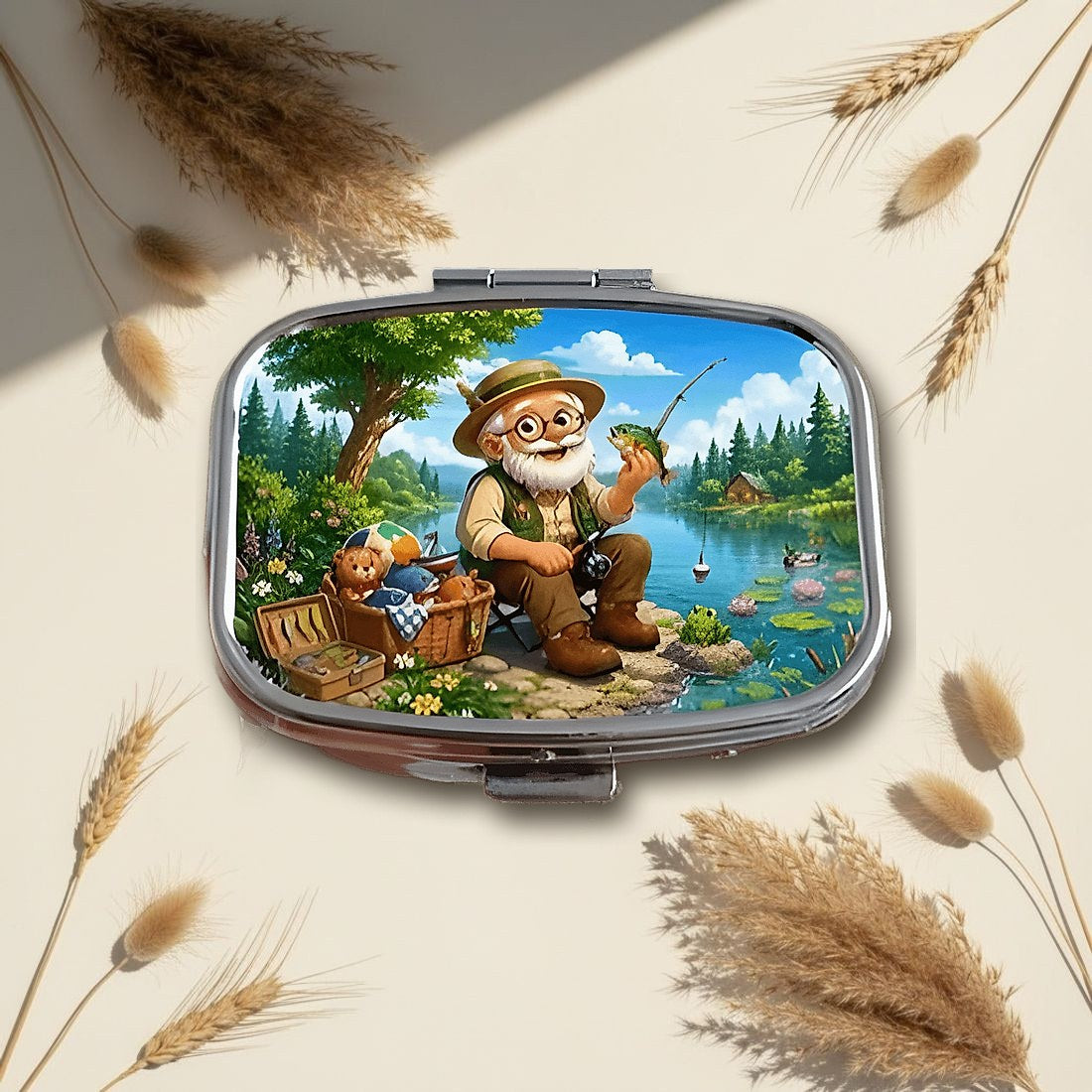 Lakeside Forest Fishing Gnome Square Pill Box