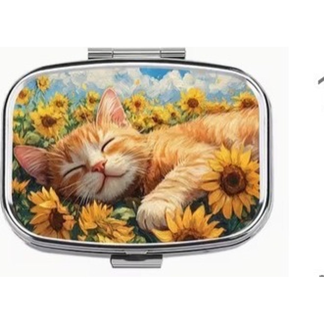 Sunflowers and Sleeping Cat Pill Box