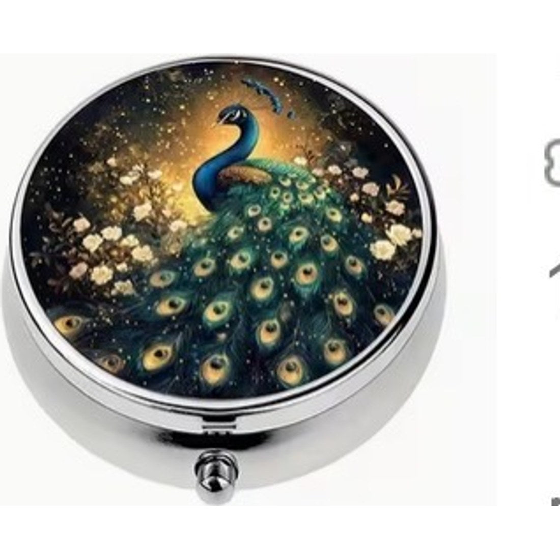 Peacock 3-Compartment Round Pill Box